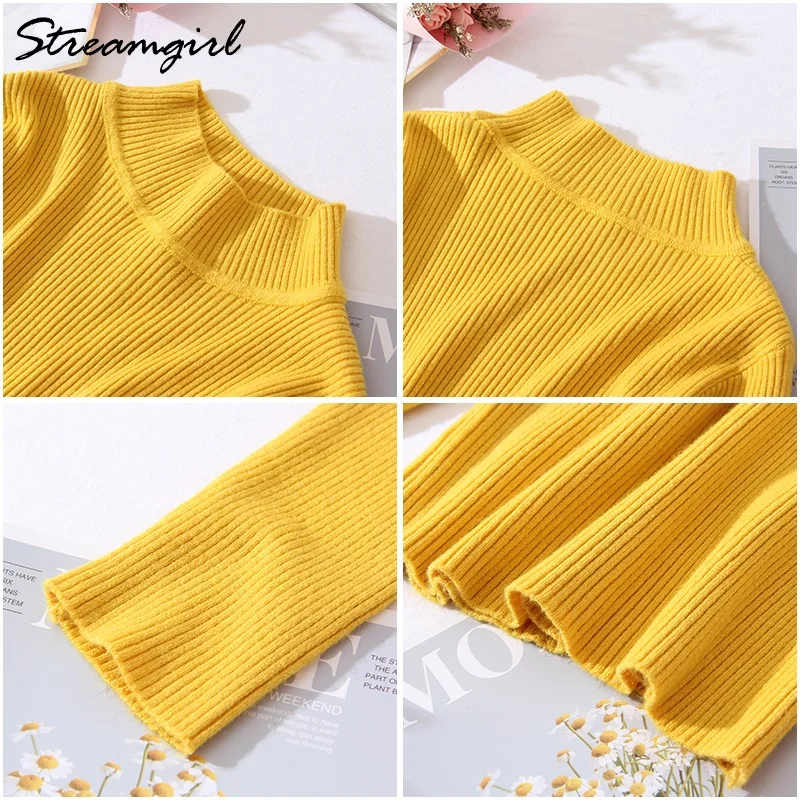 Women\'s Turtleneck Sweaters Autumn Winter 2021 Knitted Top Green Pullover Jumper Women Sweater With Neck Pull Vintage Sweaters