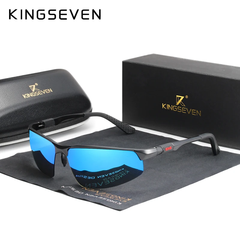 KINGSEVEN-Série Driving óculos polarizados de alumínio para homens e mulheres, lente de espelho azul, óculos masculinos, óculos de aviação, 9121