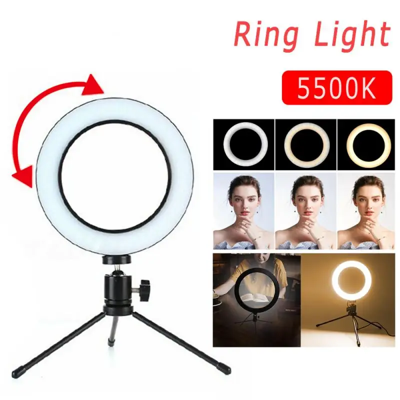 Anillo de luz LED para fotografía, lámpara regulable de 16cm para cámara, teléfono, maquillaje, vídeo, estudio en vivo