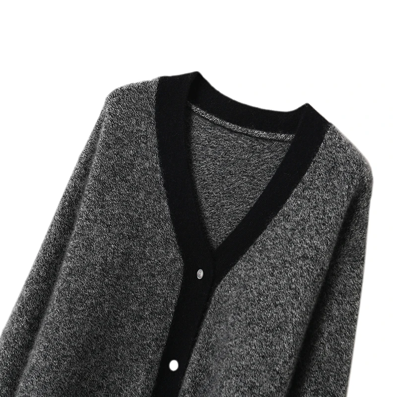 2021 autumn/winter new 100% Cashmere cardigan v-neck sweater coat Lazy style loose knit jacket top women's jacket