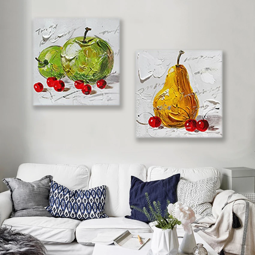 Apple and Pear Handmade Colorful Abstract Oil Painting On Canvas 100% Hand-painted Living Room Wall Fashion Decorative Unframed