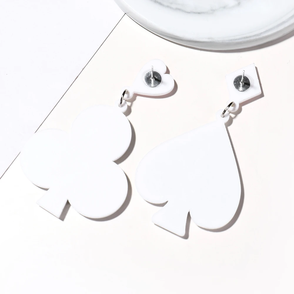 XIYANIKE Fashion Hip Hop Exaggerated Night Club Dancer Acrylic Playing Card Heart Asymmetric Stud Earrings Women Punk Jewelry