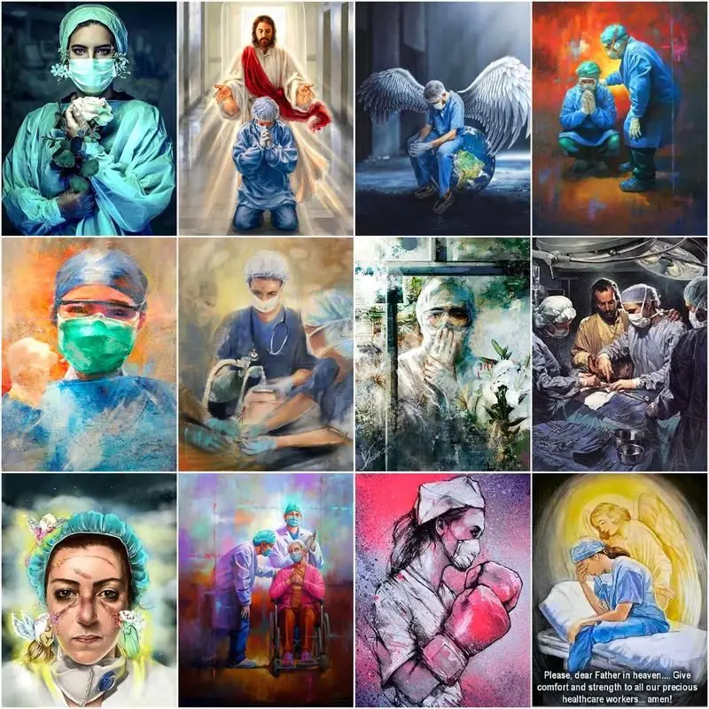 

CHENISTORY Oil Painting By Numbers Doctor Nurse Diy Paint By Numbers Figure On Canvas Home Decoration Diy Frame Digital Painting