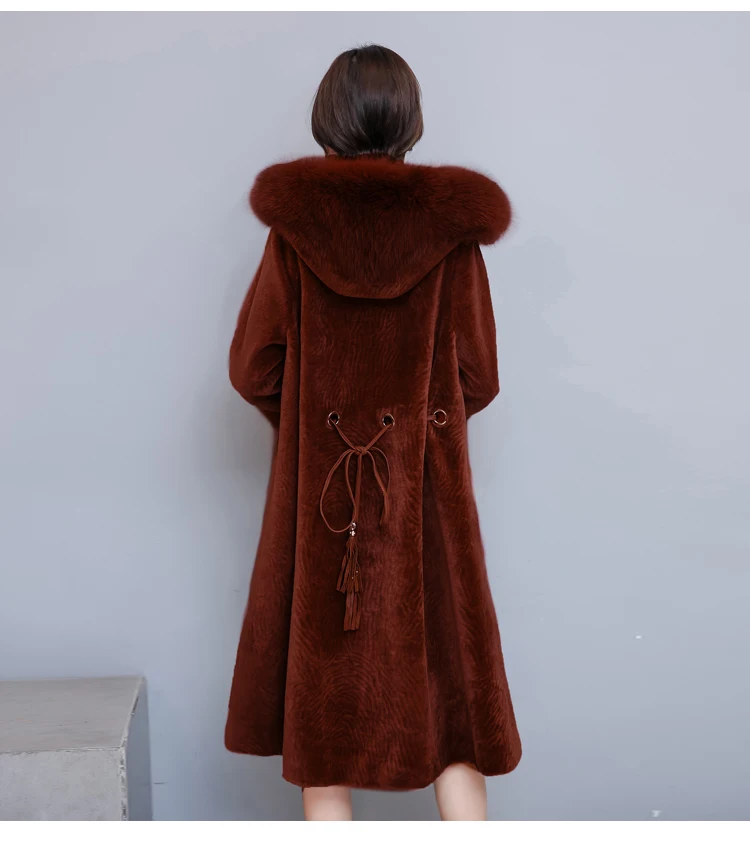 

Real Fur Coat Women Long Park With Fur Coats New Winter Hooded Large Fox Fur Collar Warm Overcoat LX2419