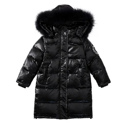 High Quality Girls Winter Warm White Duck Down Jackets For Boys Waterproof Clothes Natural Fur Hooded Coats For Kids parka