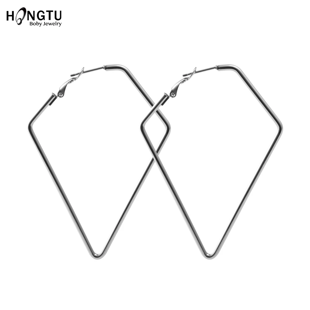 1 Pair Cute Rhombus Big Hoop Earrings for Women Silver Color Stainless Steel Simple LozengeTrendy Romantic Jewelry Nice Gifts