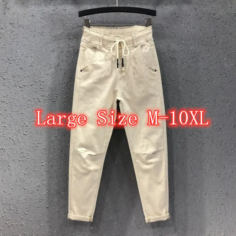 Spring Summer Fashion Women White Hallem Jeans Pants 2025 New Loose Casual Elastic Waist Oversized Denim Ankle-length Pants