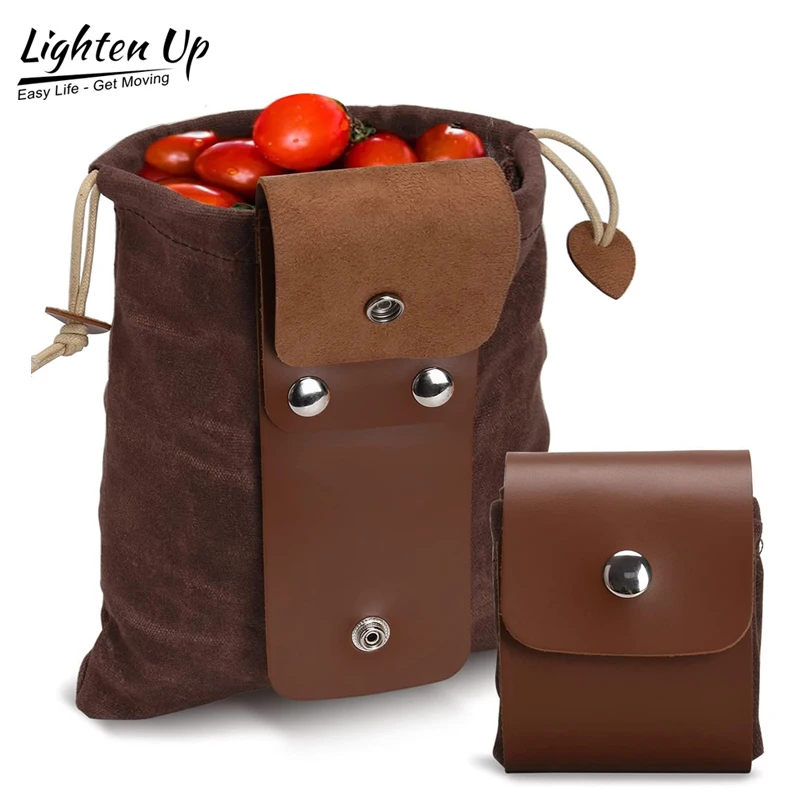 

Outdoor Hiking Foraging Pouch Garden Fruit Picking Bag with Drawstring Waxed Leather Canvas Jungle Outdoor Camping Storage Bags