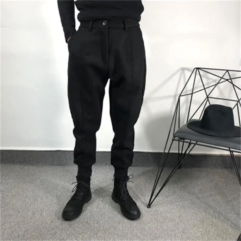 Autumn and winter men dark personality loose simple work clothes leg pants harajuku fashion designer small foot Wei pants trend