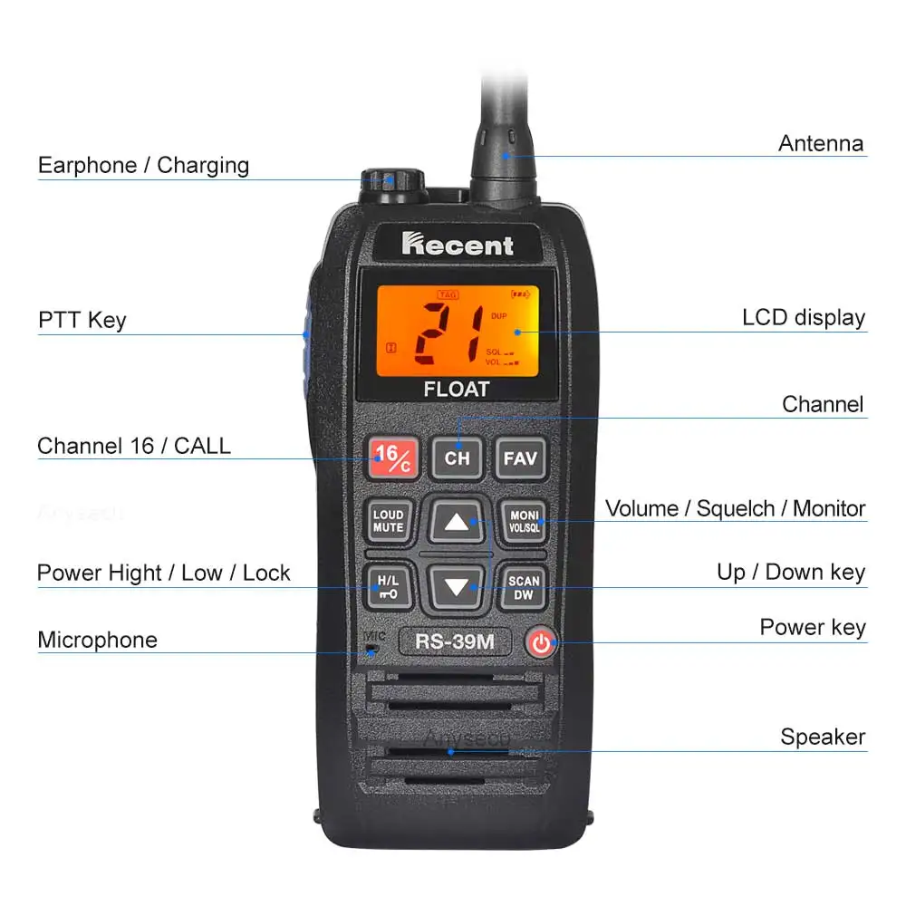 Recent RS-39M VHF Marine Radio 6W IP67 Waterproof  Handheld Float Radio Stadion Walkie Talkie 156.025-163.275MHz