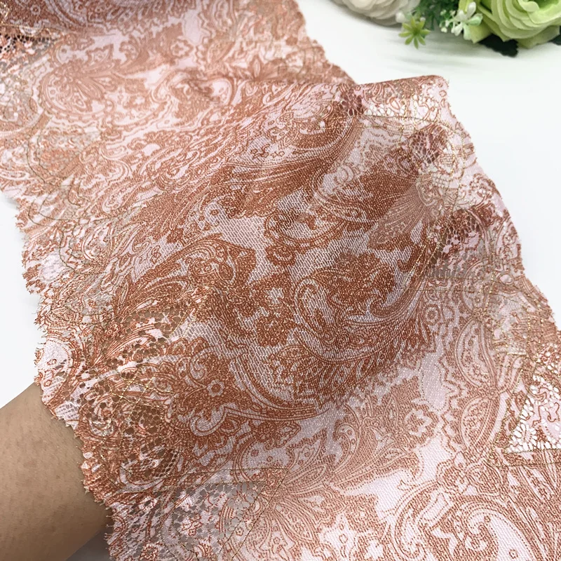 3y/lot W19cm Chic Brown Orange Gold Elastic Stretch Lace Trim For Clothing Accessory Dress Sewing Applique Costume Lace Fabric