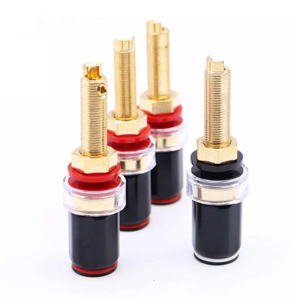 HiFi 4mm Banana Socket Brass Plated Amplifier Terminal Connector Binding Post Nut Banana Plug Jack Connector Red + Black