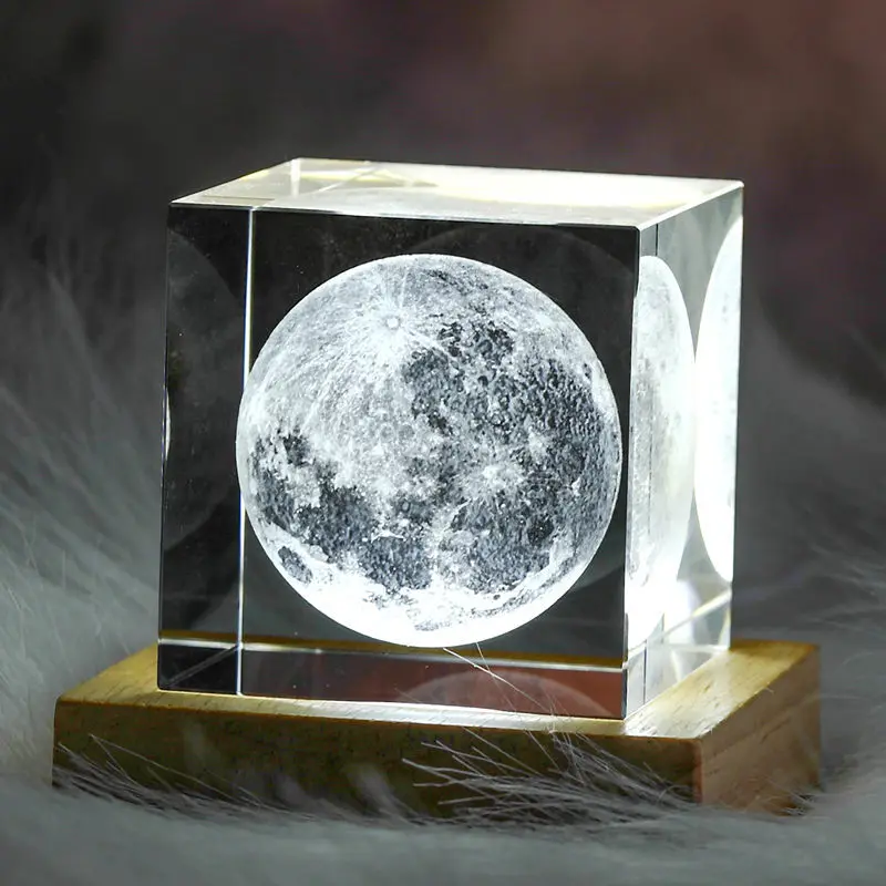 3D Moon Solar Galaxy System Model przycisk do papieru laserowe wytrawione szkło kryształowe Cube LED lampka nocna pulpit wystrój pokoju kreatywne prezenty