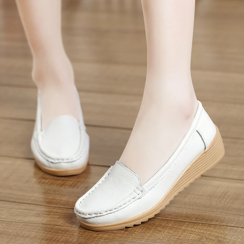 Spring Summer Women Flats shoes Women Genuine Leather Loafers Casual Shoes Female Soft Non-Slip Work Shoes Ladies Footware Shoes