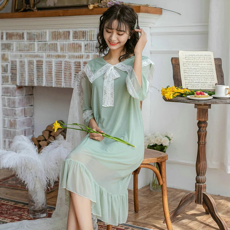 

Summer Lace Court Style Fairy Dress Lace Modal 2-Piece Sexy Sleepwear Solid Night Dresses for Party Sleepshirts Home Nightgowns