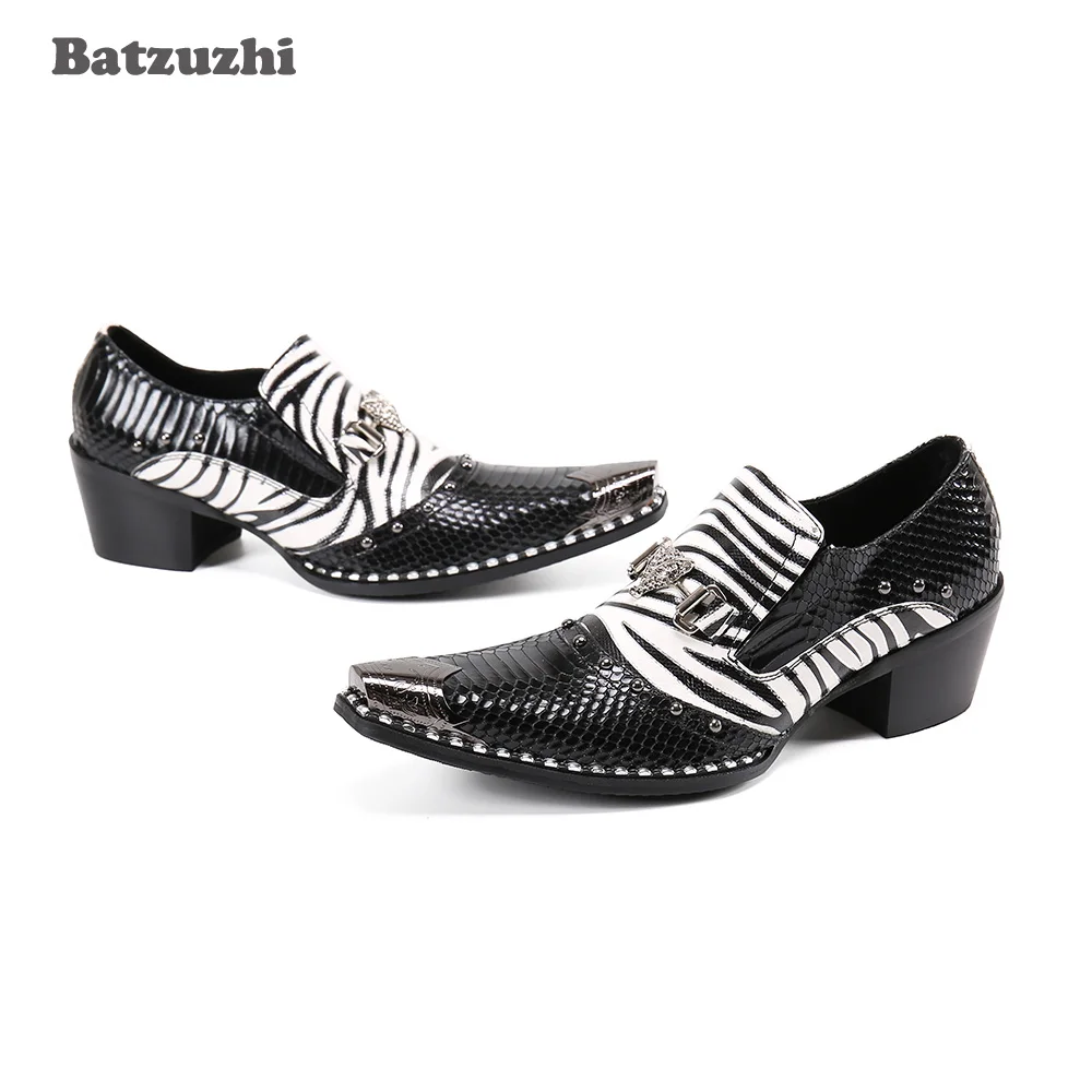 

Batzuzhi New Designer's Shoes Black White Genuine Leather Dress Shoes for Men Formal Business and Party Pointed Metal Tip ,38-46