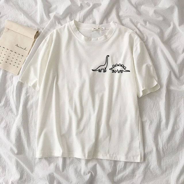 

Summer Women 3XL Size T Shirt Cartoon Dinosaur Print Short Sleeve Graphic Tee Tops Casual O-Neck Female TShirt