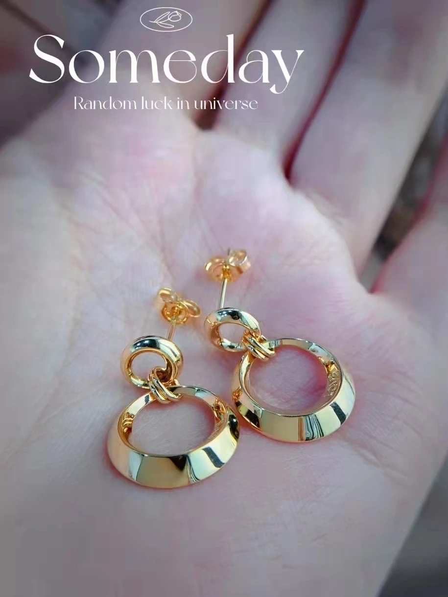 Boucles d'oreilles en or véritable au750(18k), style européen, bijoux pour femmes, fête, cadeau, mariage, vêtements comon, nouvelle mode