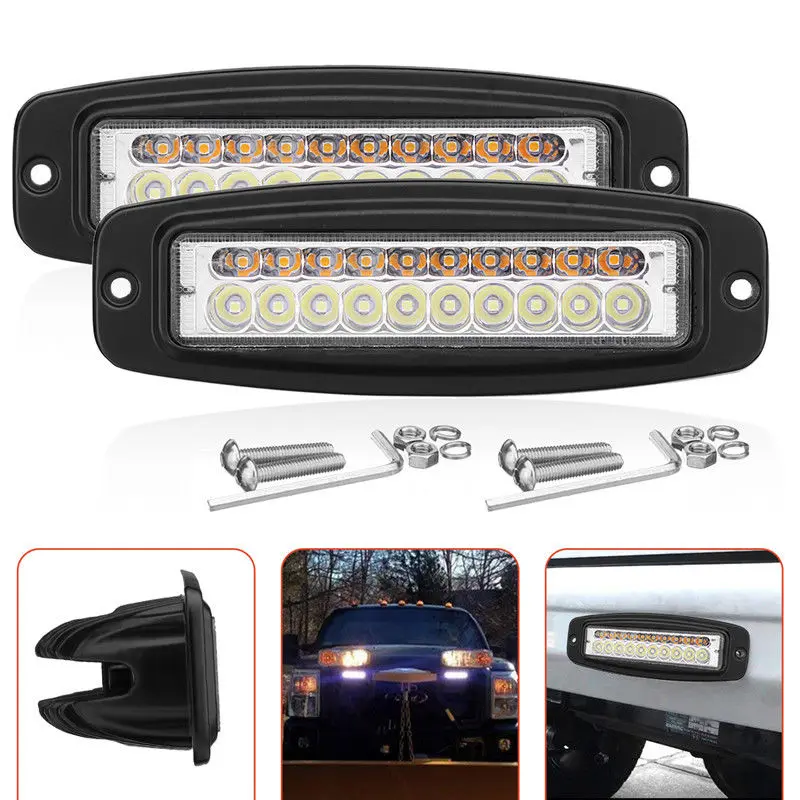 2X 7 Inch Dual-Color 100W Led Work Light Bar Flush Mount Flood Driving Fog Lamp