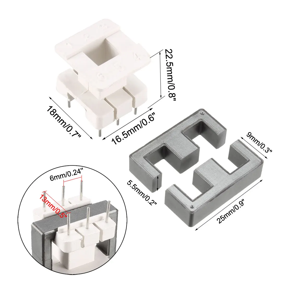 10 Sets EE25 3 with 3pin Transformer Bobbin PC40 Ferrite Core Vertical 20 Ferrite Halves and 10 Bobbin Magnetic Core Bobbins