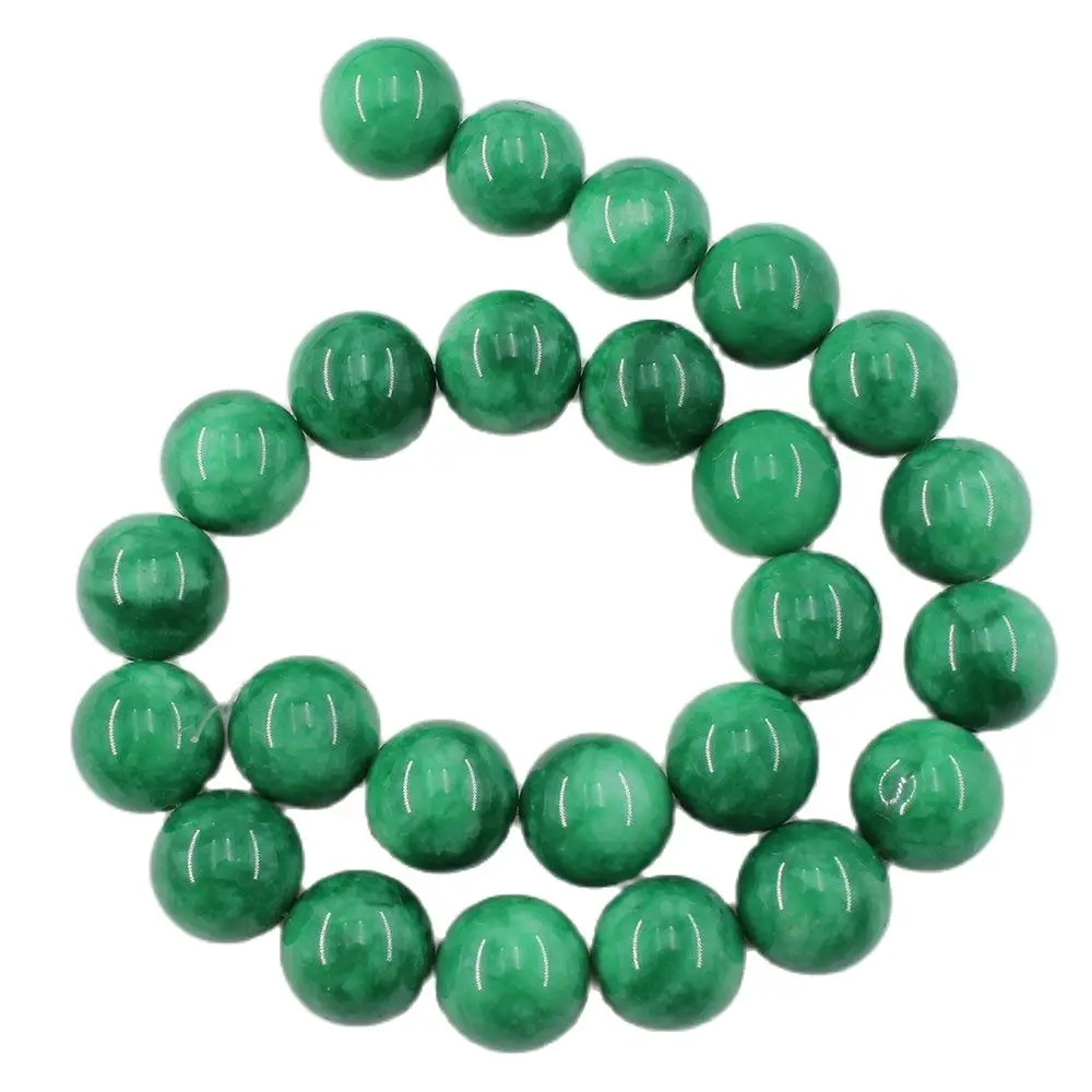 

APDGG Natural Stone 14MM Smooth Round Green Jade Nephrite Loose Beads 15.5" Strands For Necklace Bracelet Jewelry Making DIY