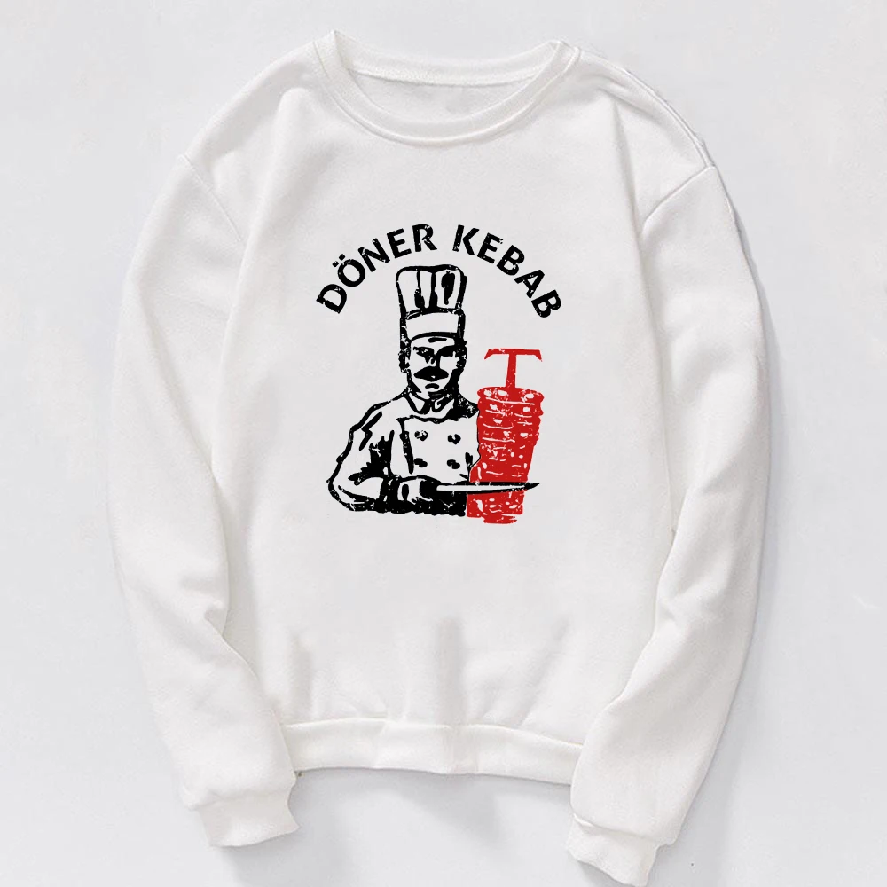 Unisex Wit Kleding Streetwear Mode Geborsteld Doner Kebab Grafische Vrouwen Grappige Harajuku Sweatshirt Lange Mouwen Winter Truien