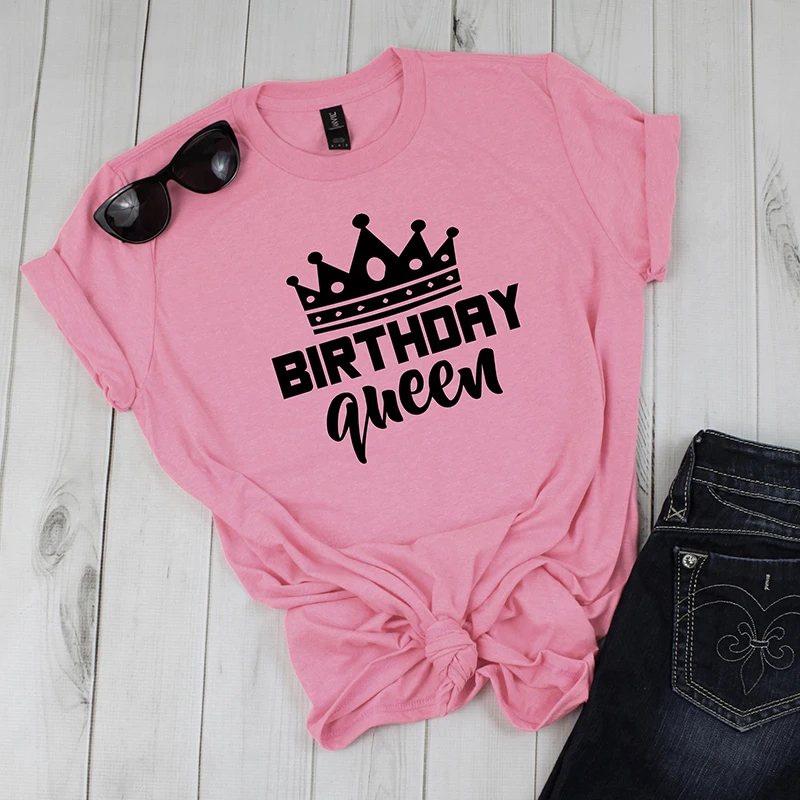 Verjaardag Koningin Brief Print Vrouwen Korte Mouw T-shirt Katoen Causale Grafische Tee Oversized Tops Verjaardagsfeestje T-shirt Voor meisjes