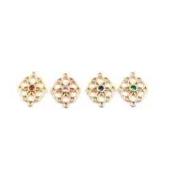 Hollow Flower Connectors Copper Gold Rhinestone 20mm x 15mm For DIY Necklace Jewelry Handmade Making, 2 PCs