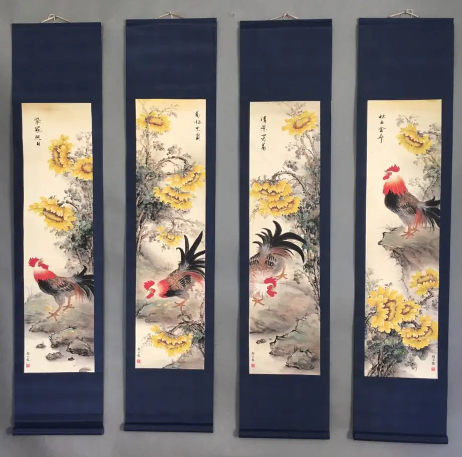 

Chinese Archaized chicken calligraphy and Painting