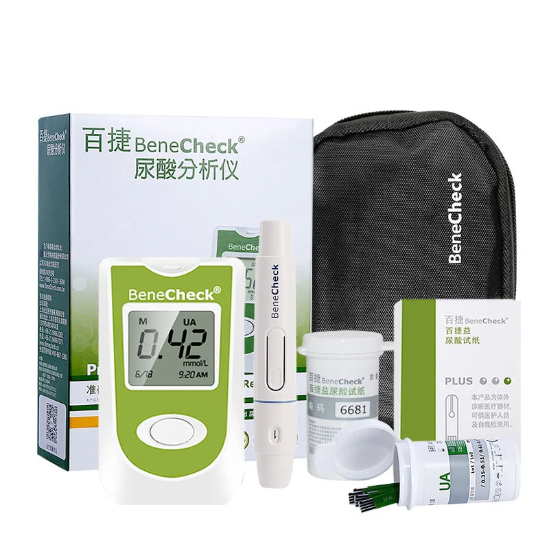 BeneCheck Uric Acid Automatic Meter 10Pcs Test Strips and Lancets Needles for Uric Acid Measurement of Gout Monitor Included