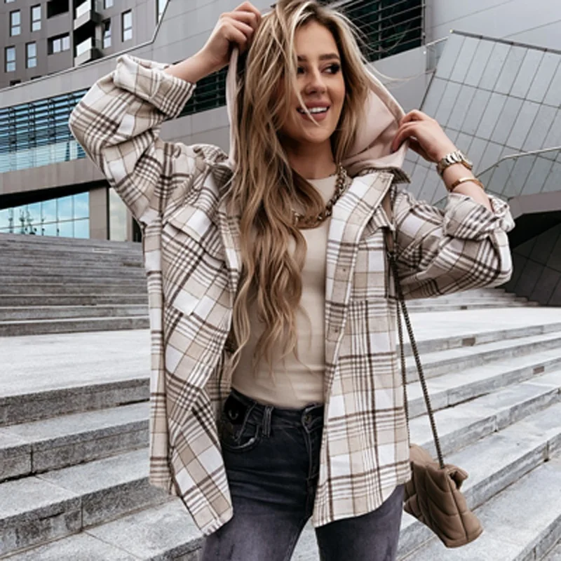 Vrouwen Vintage Plaid Print Kapmantel Jassen Voorjaar Enkele Breasted Knop Tops Herfst Lange Mouw Losse Uitloper Vest Mujer