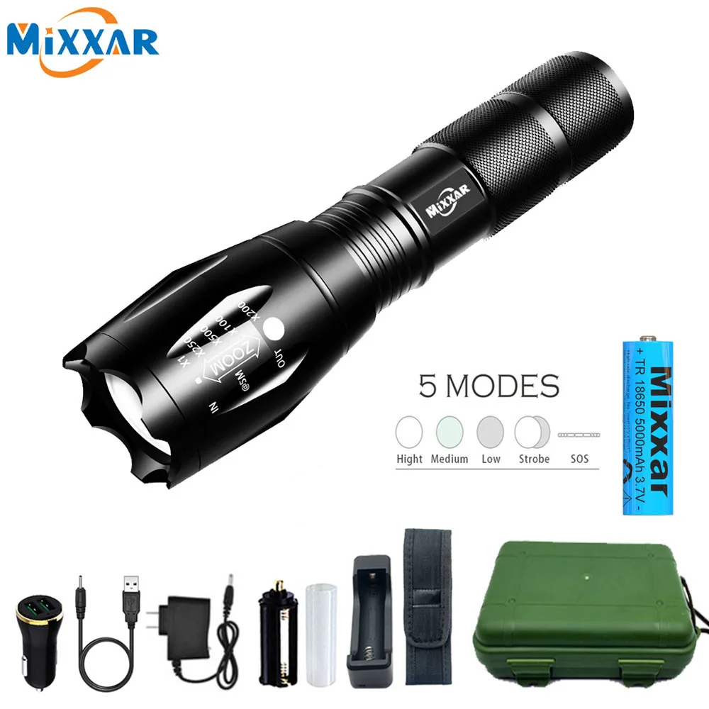 ZK40 EDC Flashlight LED Lantern Tactical LED Torch Waterproof Bicycle Light Camping L2/V6 Zoomable Use 18650 Battery