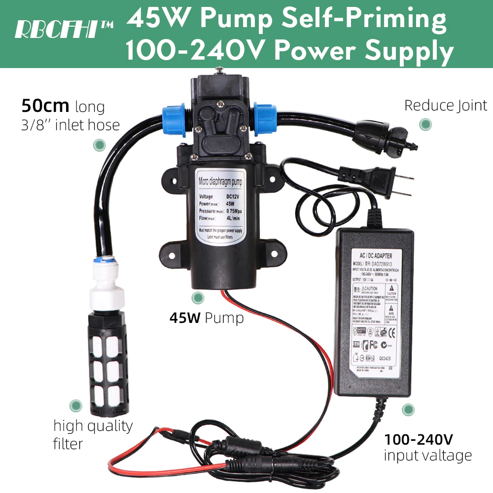 10-25M 45W Pump Self-Priming Watering System Adjustable 2-IN-1 Misting Spray Drippers Garden Balcony Irrigation Kit 110-124V