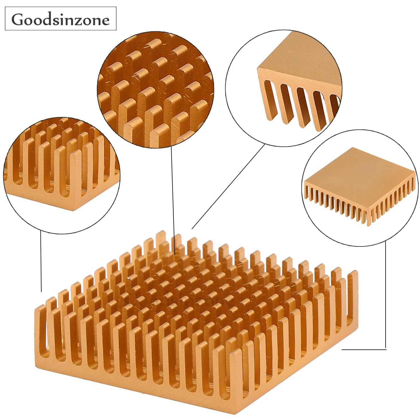 2PCS 40mm x 40mm x 11mm Golden Aluminum Heatsink Cooling Fin for Cooling MOSFET VRam Regulators VRM Stepper Driver