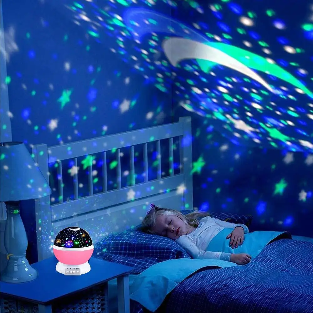 Rotating RGB Night Light Starry Projector Lamp USB/Battery Operated Bedroom Decoration Lights For Children Kids Christmas Gifts