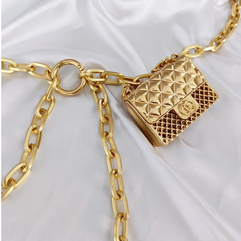 Luxury Designer Chain Belt For Women Mini Waist Gold Metal Bag Hollowed Out Bag Waistband Tassel Body Jewelry Accessories