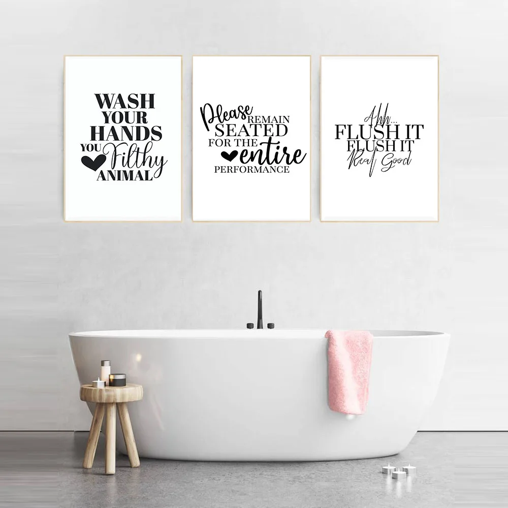 Nordic Canvas Painting Modern Funny Black And White Toilet Rules Sign Poster Wall Art Prints Humour Picture  Bathroom Home Decor