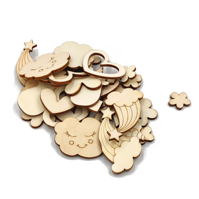 10pcs Unfinished Wooden Ornaments Mixed Cute Carton Wooden Embellishments Crafts for DIY Art