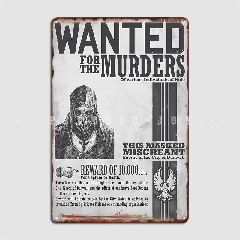 

Dishonored Corvo Wanted Poster Metal Plaque Cinema Garage Club Bar Funny Plaques Tin Sign Posters