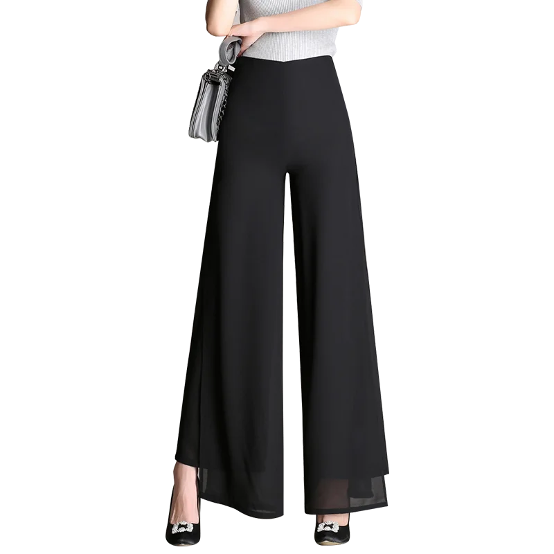 

2023 New High Waist Chiffon Wide Leg Pants Womens Spring Summer Slim Straight Pants Plus Size Ms Ankle-Length Pants Skirts Pants