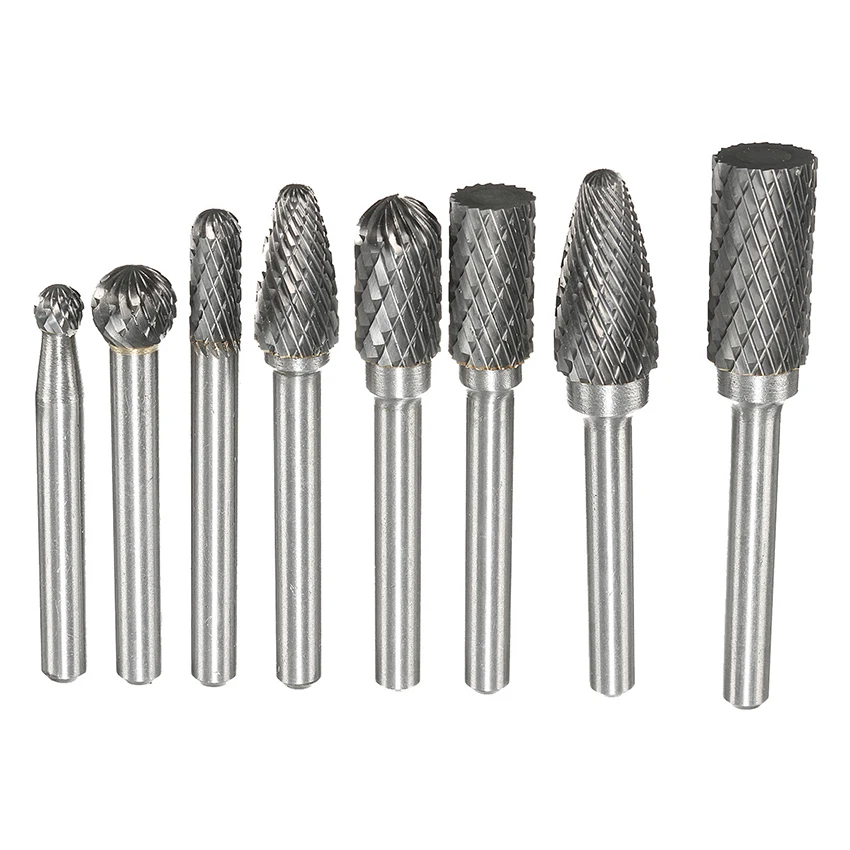 

Double Cut Carbide Rotary Burr Set, 8 Pcs 6mm Shank, Tungsten Steel for Woodworking, Drilling, Metal Carving,Engraving,Polishing