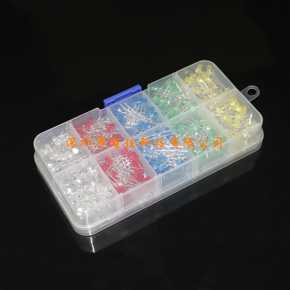 3mm high-brightness LED light-emitting diode box F3 round head transistor 500 pcs 100 pcs per color