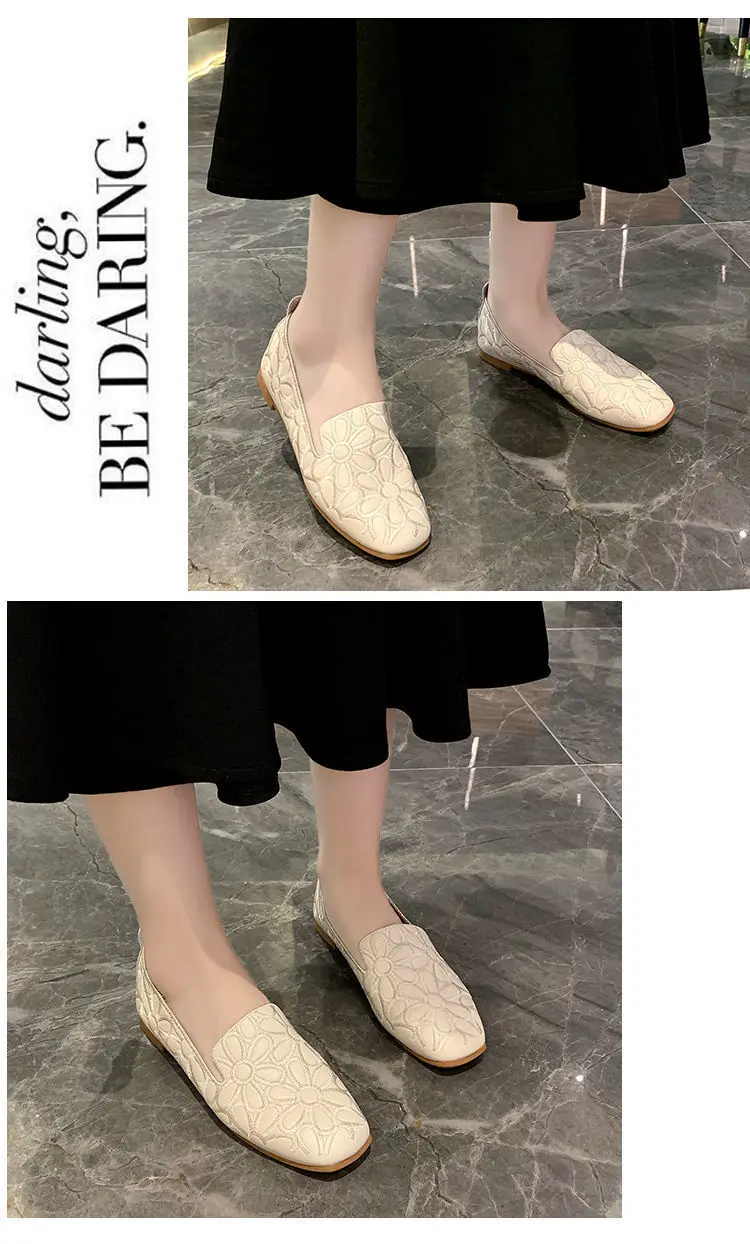 Size 35-42 Square Toe Summer Shoes for Women Embroidery Designer Shoes Soft Slipon Loafers Moccasin Leisure Women's Ballet Flats