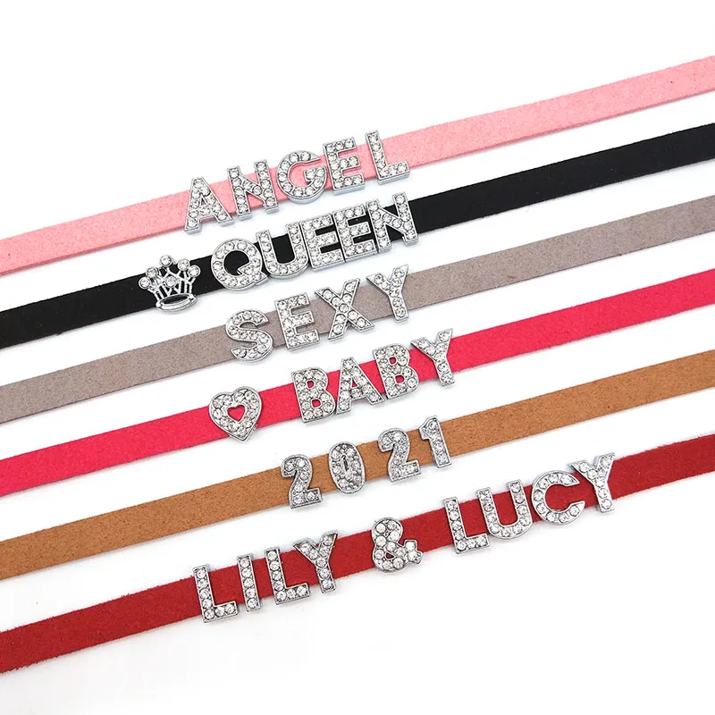 DIY Silver Color Rhinestone Words English Letter for Choker Necklace Collar Bracelet Keychains 10pcs/lot