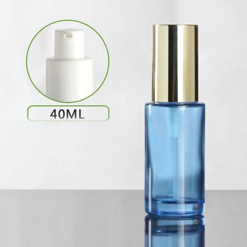 40ml frosted/green/blue/white glass bottle shiny gold lid for serum/lotion/emulsion/foundation/gel skin care cosmetic packing