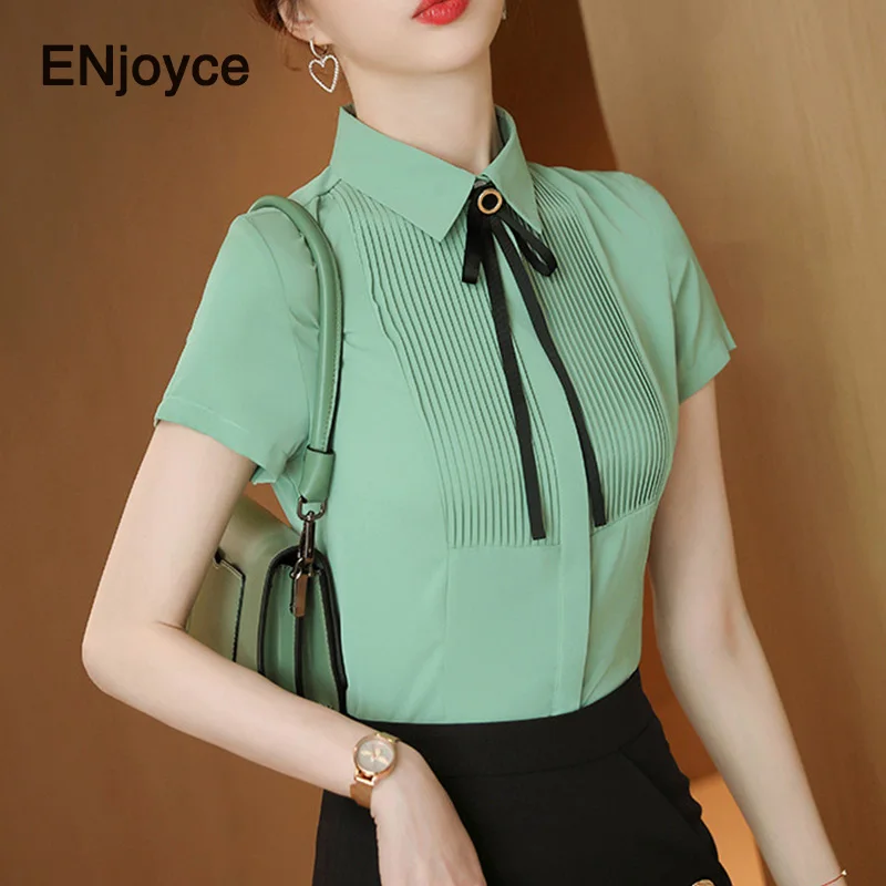 

ENjoyce Summer Professional Short Sleeve Blouses Office Ladies Workwear Shirts Bussiness Holtel Women Clothing