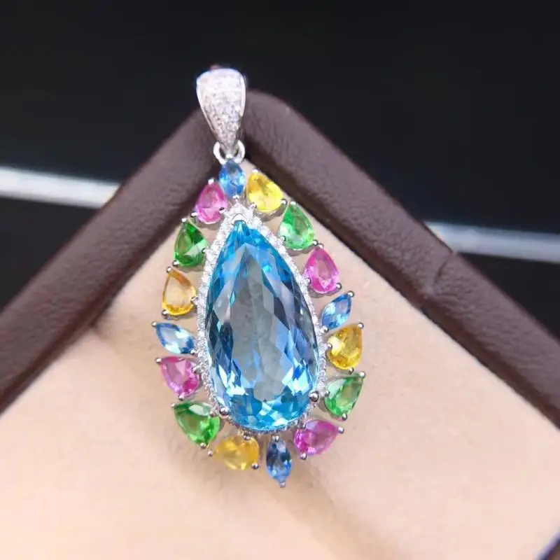 

QTT Silver Color women's Pendant Necklace Blue Water drop Temperament Luxury Jewelry Festival Anniversary Party Gift