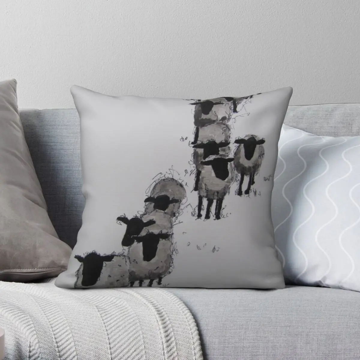 Sheep Following the leader Square Pillowcase Polyester Linen Velvet Creative Zip Decor Pillow Case Sofa Seater Cushion Cover