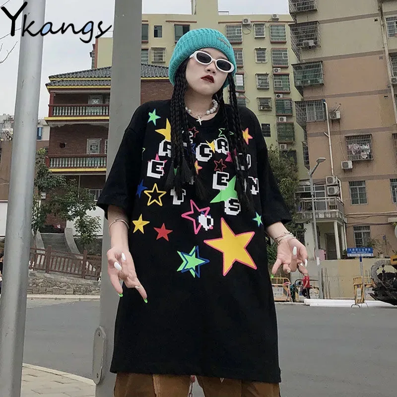 Summer Y2k Casual Street Harajuku Print T-shirt Women Loose Korean Fashion Clothes Short Sleeve Tops Vintage Ulzzang Gothic Tee