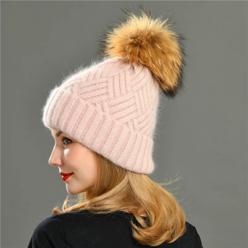 Plain Cashmere Knit Hats Winter Women Warm Elegant All-match Beanie